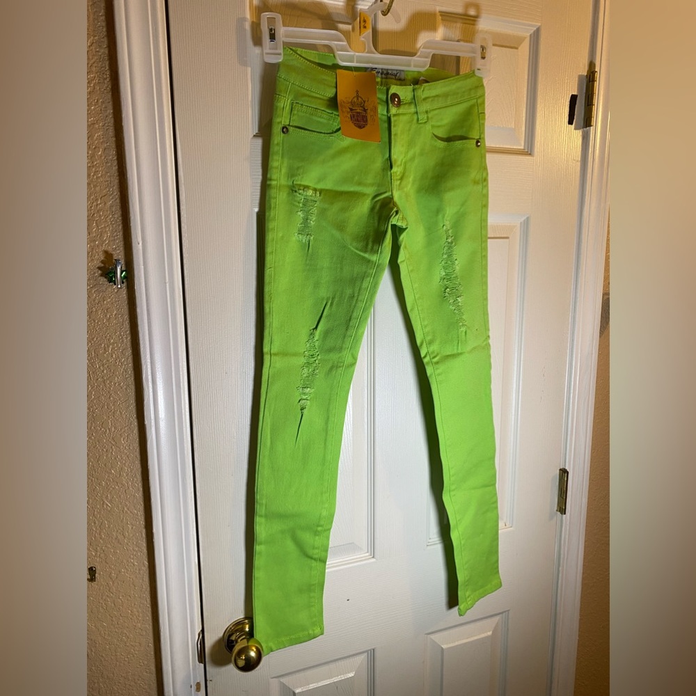 Emperial Premium Jeans Juniors 1 Low Rise Skinny Denim Green Distressed Skate